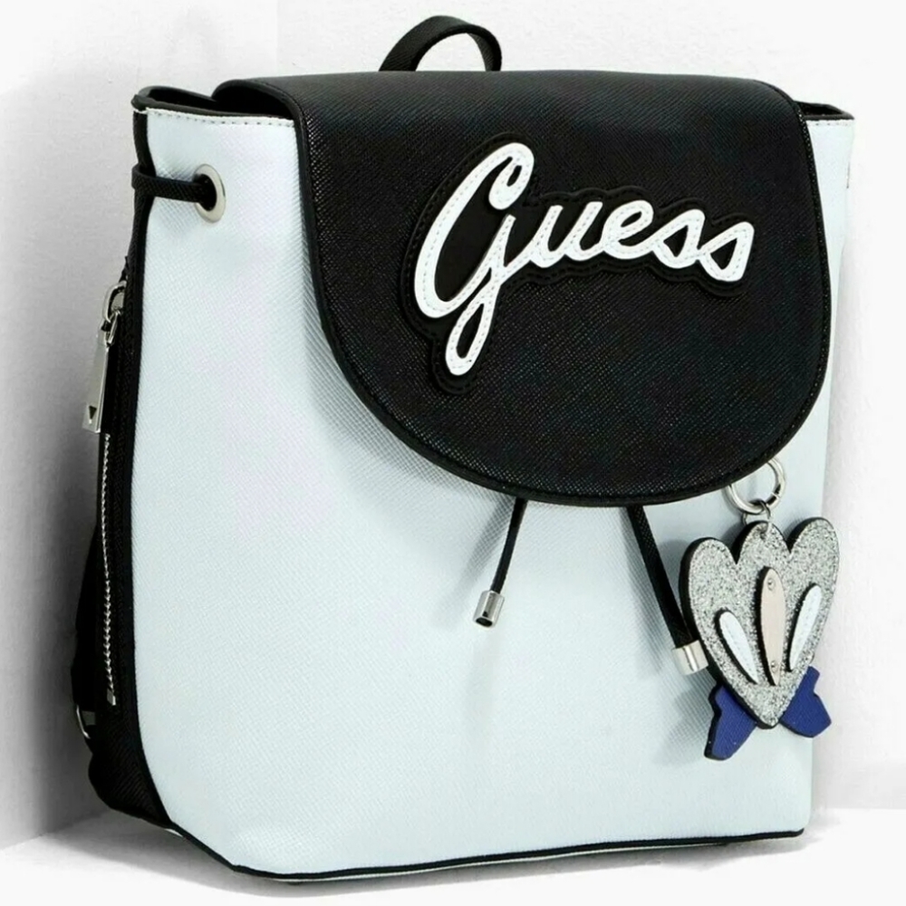 Guess Women's Varsity Pop Pin-Up White/Black Backpack Bag Medium size